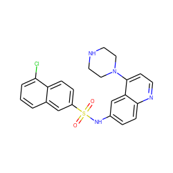 O=S(=O)(Nc1ccc2nccc(N3CCNCC3)c2c1)c1ccc2c(Cl)cccc2c1 ZINC000026721517