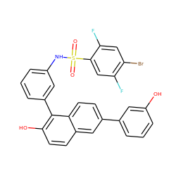 O=S(=O)(Nc1cccc(-c2c(O)ccc3cc(-c4cccc(O)c4)ccc23)c1)c1cc(F)c(Br)cc1F ZINC000084711498