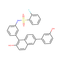 O=S(=O)(Nc1cccc(-c2c(O)ccc3cc(-c4cccc(O)c4)ccc23)c1)c1ccccc1F ZINC000084724882