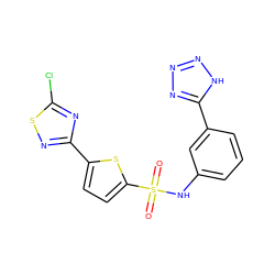 O=S(=O)(Nc1cccc(-c2nnn[nH]2)c1)c1ccc(-c2nsc(Cl)n2)s1 ZINC000114605128