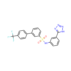 O=S(=O)(Nc1cccc(-c2nnn[nH]2)c1)c1cccc(-c2ccc(C(F)(F)F)cc2)c1 ZINC000114604722