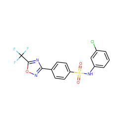 O=S(=O)(Nc1cccc(Cl)c1)c1ccc(-c2noc(C(F)(F)F)n2)cc1 ZINC000142902002