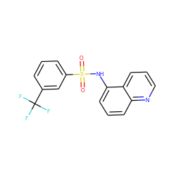 O=S(=O)(Nc1cccc2ncccc12)c1cccc(C(F)(F)F)c1 ZINC000102431848