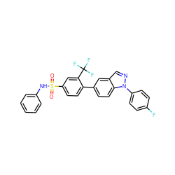 O=S(=O)(Nc1ccccc1)c1ccc(-c2ccc3c(cnn3-c3ccc(F)cc3)c2)c(C(F)(F)F)c1 ZINC000049034922