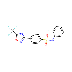 O=S(=O)(Nc1ccccc1F)c1ccc(-c2noc(C(F)(F)F)n2)cc1 ZINC000142881884