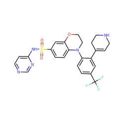 O=S(=O)(Nc1ccncn1)c1ccc2c(c1)OCCN2c1ccc(C(F)(F)F)cc1C1=CCNCC1 ZINC000220221968