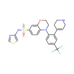 O=S(=O)(Nc1cscn1)c1ccc2c(c1)OCCN2c1ccc(C(F)(F)F)cc1C1=CCNCC1 ZINC000205728715