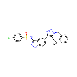 O=S(=O)(Nc1n[nH]c2ccc(-c3nnn(Cc4ccccc4)c3C3CC3)cc12)c1ccc(Cl)cc1 ZINC000147498172