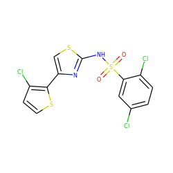 O=S(=O)(Nc1nc(-c2sccc2Cl)cs1)c1cc(Cl)ccc1Cl ZINC000001403087