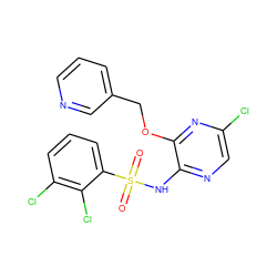 O=S(=O)(Nc1ncc(Cl)nc1OCc1cccnc1)c1cccc(Cl)c1Cl ZINC000116961104