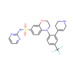 O=S(=O)(Nc1ncccn1)c1ccc2c(c1)OCCN2c1ccc(C(F)(F)F)cc1C1=CCNCC1 ZINC000205731049