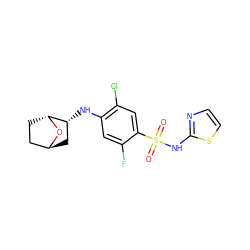 O=S(=O)(Nc1nccs1)c1cc(Cl)c(N[C@@H]2C[C@H]3CC[C@H]2O3)cc1F ZINC001772610664