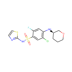 O=S(=O)(Nc1nccs1)c1cc(Cl)c(N[C@@H]2CCCOC2)cc1F ZINC001772653793