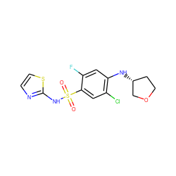 O=S(=O)(Nc1nccs1)c1cc(Cl)c(N[C@@H]2CCOC2)cc1F ZINC001772601386