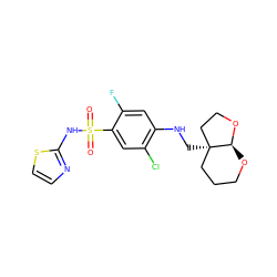 O=S(=O)(Nc1nccs1)c1cc(Cl)c(NC[C@@]23CCCO[C@@H]2OCC3)cc1F ZINC001772582376