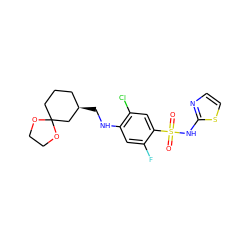 O=S(=O)(Nc1nccs1)c1cc(Cl)c(NC[C@@H]2CCCC3(C2)OCCO3)cc1F ZINC001772620265