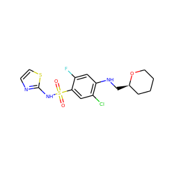 O=S(=O)(Nc1nccs1)c1cc(Cl)c(NC[C@@H]2CCCCO2)cc1F ZINC001772581185