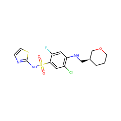 O=S(=O)(Nc1nccs1)c1cc(Cl)c(NC[C@@H]2CCCOC2)cc1F ZINC001772614091