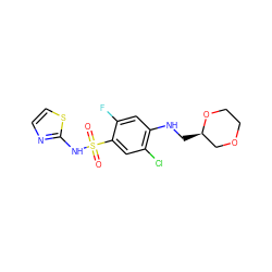 O=S(=O)(Nc1nccs1)c1cc(Cl)c(NC[C@@H]2COCCO2)cc1F ZINC001772628366