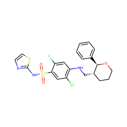 O=S(=O)(Nc1nccs1)c1cc(Cl)c(NC[C@H]2CCCO[C@@H]2c2ccccc2)cc1F ZINC001772647923