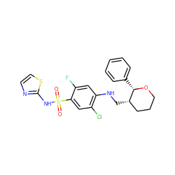 O=S(=O)(Nc1nccs1)c1cc(Cl)c(NC[C@H]2CCCO[C@H]2c2ccccc2)cc1F ZINC001772614165