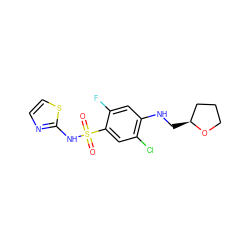 O=S(=O)(Nc1nccs1)c1cc(Cl)c(NC[C@H]2CCCO2)cc1F ZINC001772575776