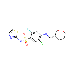 O=S(=O)(Nc1nccs1)c1cc(Cl)c(NC[C@H]2CCCOC2)cc1F ZINC001772652237