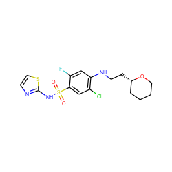 O=S(=O)(Nc1nccs1)c1cc(Cl)c(NCC[C@H]2CCCCO2)cc1F ZINC001772582556