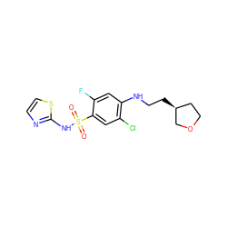 O=S(=O)(Nc1nccs1)c1cc(Cl)c(NCC[C@H]2CCOC2)cc1F ZINC001772626245