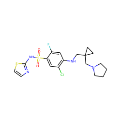 O=S(=O)(Nc1nccs1)c1cc(Cl)c(NCC2(CN3CCCC3)CC2)cc1F ZINC001772590854