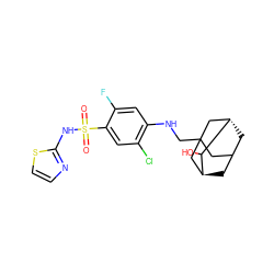 O=S(=O)(Nc1nccs1)c1cc(Cl)c(NCC23CC4C[C@@H](C2)C(O)[C@@H](C4)C3)cc1F ZINC001772618557