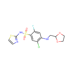 O=S(=O)(Nc1nccs1)c1cc(Cl)c(NCC2OCCO2)cc1F ZINC001772634621