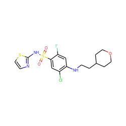 O=S(=O)(Nc1nccs1)c1cc(Cl)c(NCCC2CCOCC2)cc1F ZINC001772652006