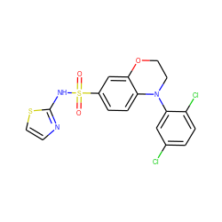 O=S(=O)(Nc1nccs1)c1ccc2c(c1)OCCN2c1cc(Cl)ccc1Cl ZINC000205732982