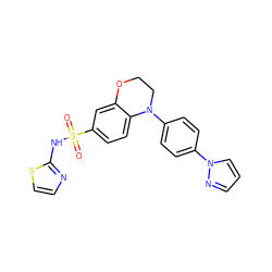 O=S(=O)(Nc1nccs1)c1ccc2c(c1)OCCN2c1ccc(-n2cccn2)cc1 ZINC000205731153