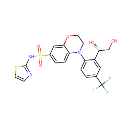 O=S(=O)(Nc1nccs1)c1ccc2c(c1)OCCN2c1ccc(C(F)(F)F)cc1[C@H](O)CO ZINC000205727422