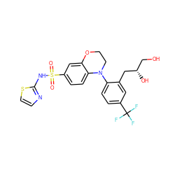 O=S(=O)(Nc1nccs1)c1ccc2c(c1)OCCN2c1ccc(C(F)(F)F)cc1C[C@@H](O)CO ZINC000213389973