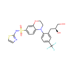 O=S(=O)(Nc1nccs1)c1ccc2c(c1)OCCN2c1ccc(C(F)(F)F)cc1C[C@H](O)CO ZINC000205727462