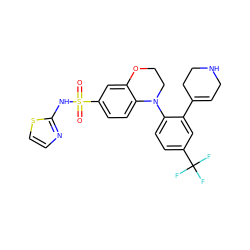 O=S(=O)(Nc1nccs1)c1ccc2c(c1)OCCN2c1ccc(C(F)(F)F)cc1C1=CCNCC1 ZINC000205719601