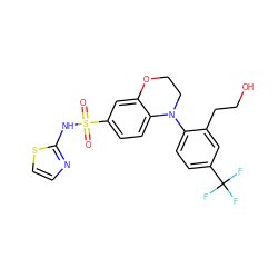 O=S(=O)(Nc1nccs1)c1ccc2c(c1)OCCN2c1ccc(C(F)(F)F)cc1CCO ZINC000220311339