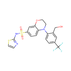 O=S(=O)(Nc1nccs1)c1ccc2c(c1)OCCN2c1ccc(C(F)(F)F)cc1CO ZINC000220239672