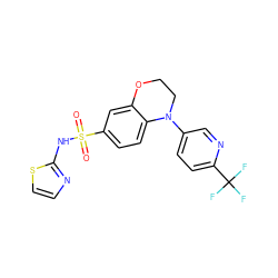 O=S(=O)(Nc1nccs1)c1ccc2c(c1)OCCN2c1ccc(C(F)(F)F)nc1 ZINC000220228042