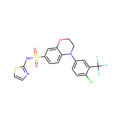 O=S(=O)(Nc1nccs1)c1ccc2c(c1)OCCN2c1ccc(Cl)c(C(F)(F)F)c1 ZINC000220255818