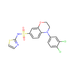 O=S(=O)(Nc1nccs1)c1ccc2c(c1)OCCN2c1ccc(Cl)c(Cl)c1 ZINC000205732100