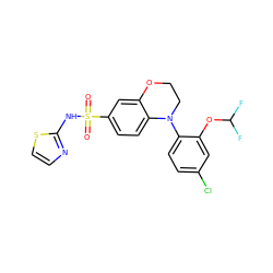 O=S(=O)(Nc1nccs1)c1ccc2c(c1)OCCN2c1ccc(Cl)cc1OC(F)F ZINC000205733026