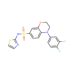 O=S(=O)(Nc1nccs1)c1ccc2c(c1)OCCN2c1ccc(F)c(F)c1 ZINC000205726149