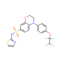 O=S(=O)(Nc1nccs1)c1ccc2c(c1)OCCN2c1ccc(OC(F)(F)C(F)F)cc1 ZINC000220254422