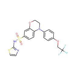 O=S(=O)(Nc1nccs1)c1ccc2c(c1)OCCN2c1ccc(OCC(F)(F)F)cc1 ZINC000220207853