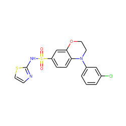 O=S(=O)(Nc1nccs1)c1ccc2c(c1)OCCN2c1cccc(Cl)c1 ZINC000205739619