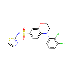 O=S(=O)(Nc1nccs1)c1ccc2c(c1)OCCN2c1cccc(Cl)c1Cl ZINC000205735409